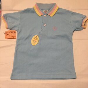 Vintage JG Hook Girls Toddler Size 3T NOS Pastel Trim Blue Polo Shirt Crest